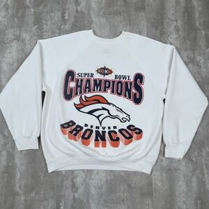 Vintage Denver Broncos Sweatshirt Mens Large White Super Bowl Champs NFL USA 90s